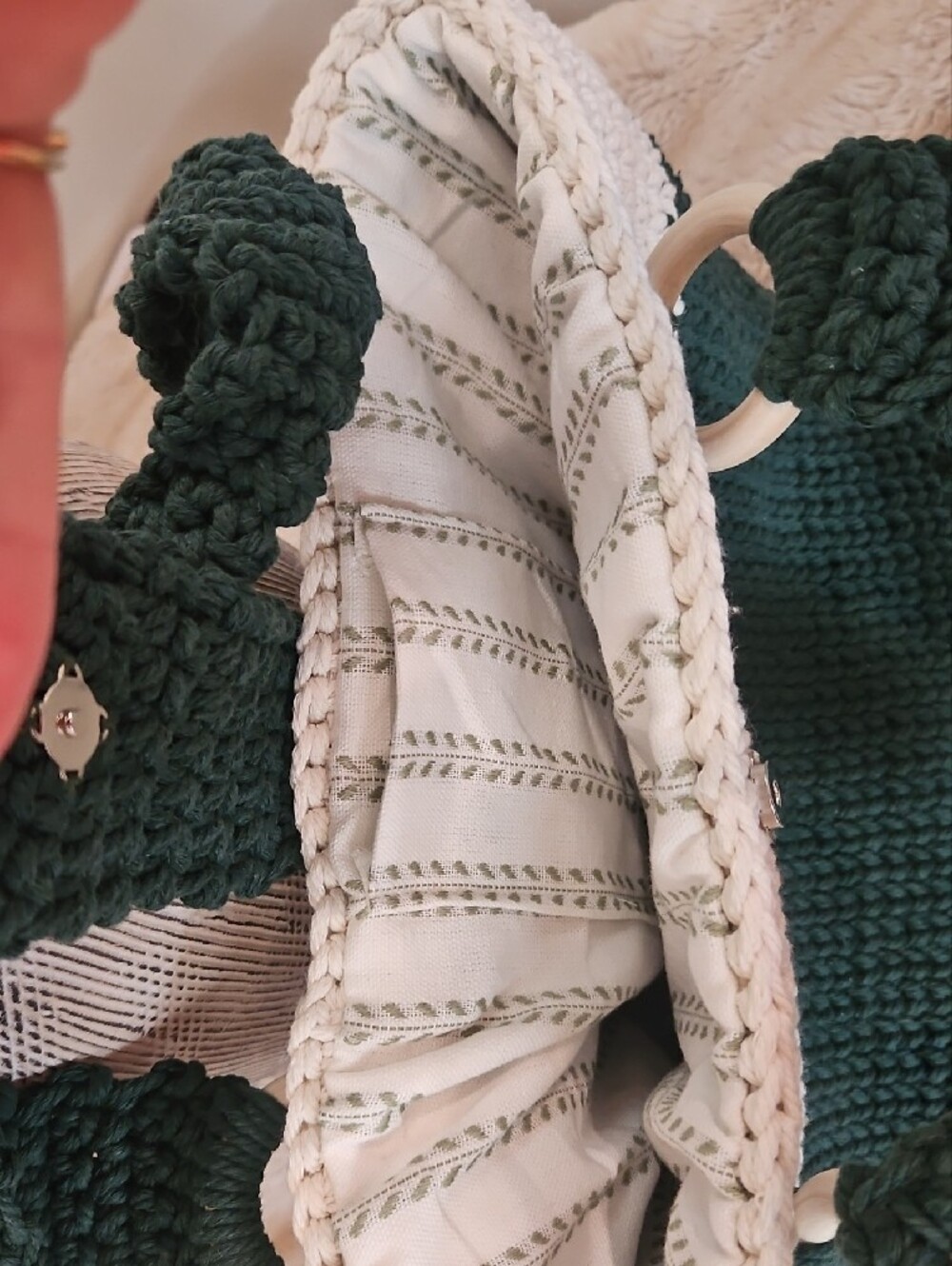 Dark Green & Off White Tote Bage Hand Crocheted By Me - Picture 5 of 5